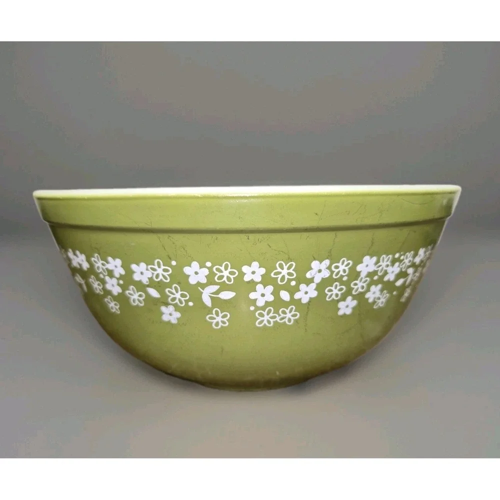 Vintage Pyrex Spring Blossom Crazy Daisy Green Mixing Bowls 401 402 403